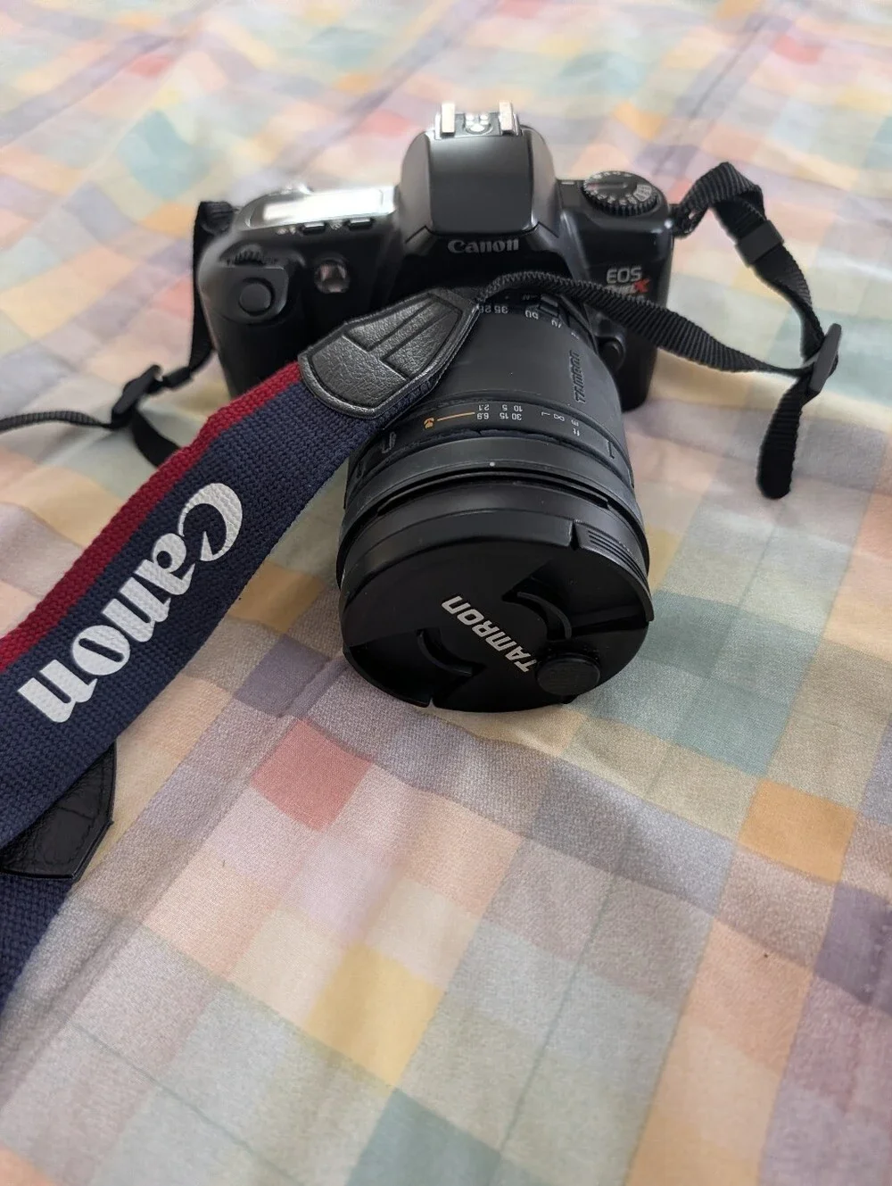 Vintage Canon EOS rebel X Film Camera, Tamron Lens, Canon Flash & Case.
